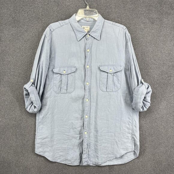 J Crew Shirt Mens Large Linen Button Down Utility Roll Sleeve Casual Workwear - Picture 1 of 16